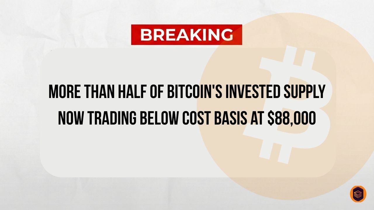 More Than Half of Bitcoin's Invested Supply Now Trading Below Cost Basis at $88,000